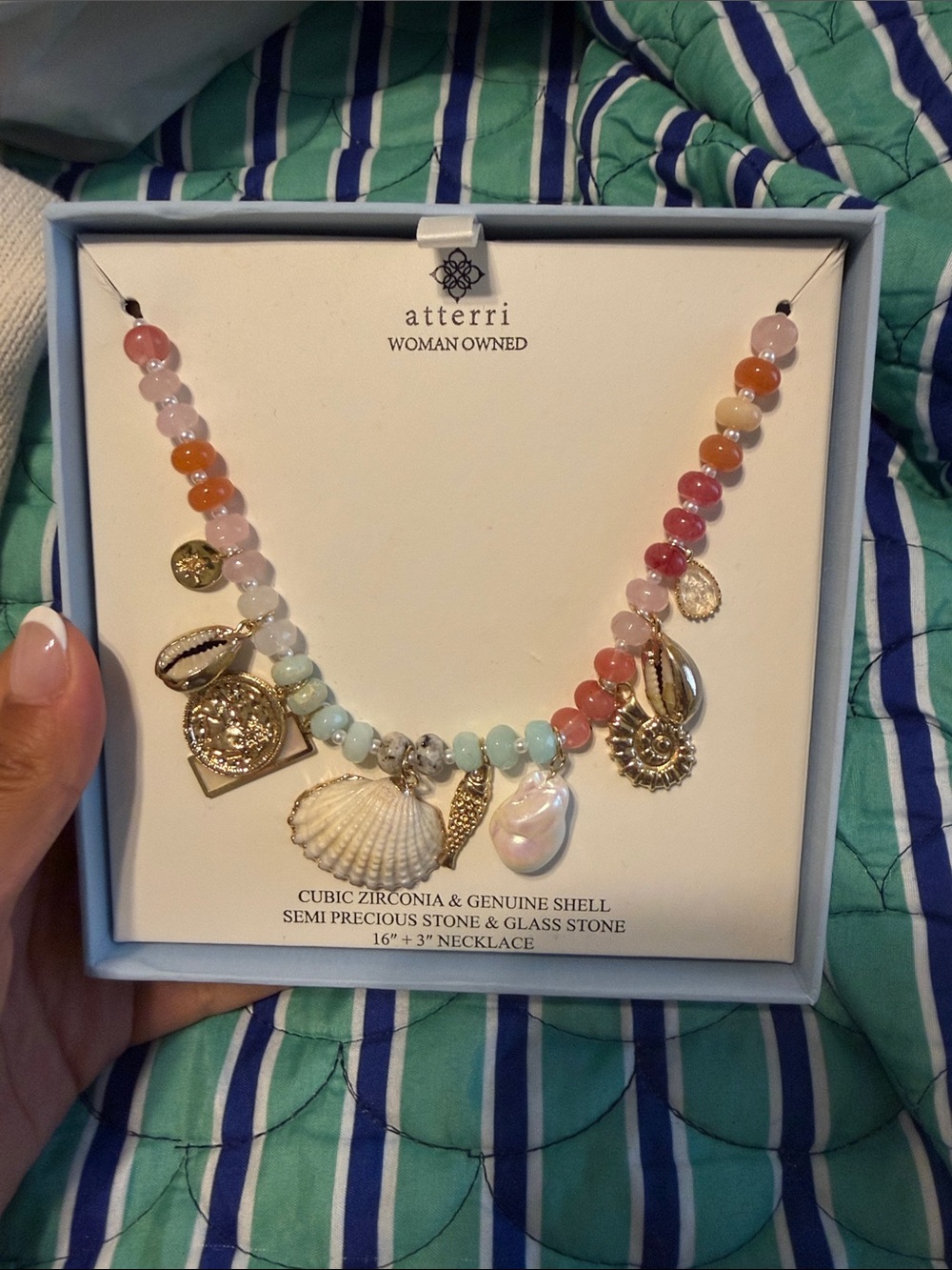 New Atterri Multicolor Beaded Shell Charm Necklace
